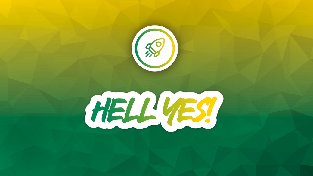 NOSTA Hell yes Logo auf Hintergrund mit gelb-grünem Farbverlauf