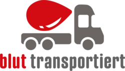 Das Logo von der Initiative Blut transportiertigt einen Lkw der einen Blutstropfen transportiert