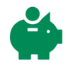 Ein grünes Icon mit einem Sparschwein und einer Münze